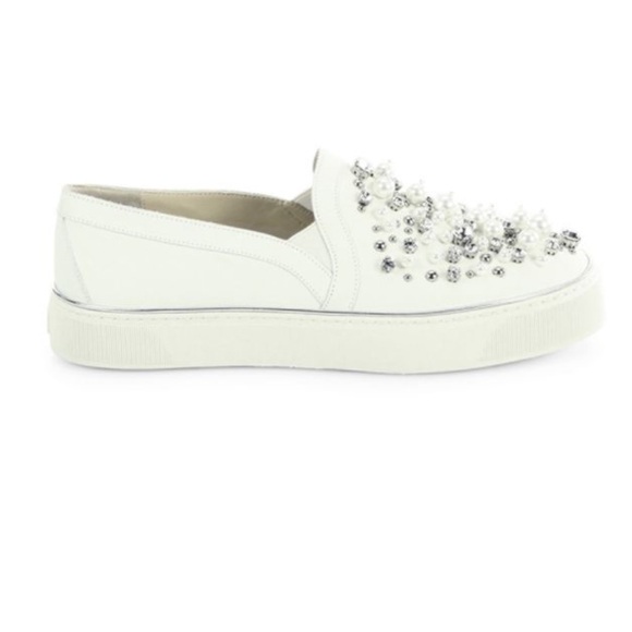 $498 Stuart Weitzman Cream White Crystal Pearl Sneakers Size 8.5 - Picture 11 of 11